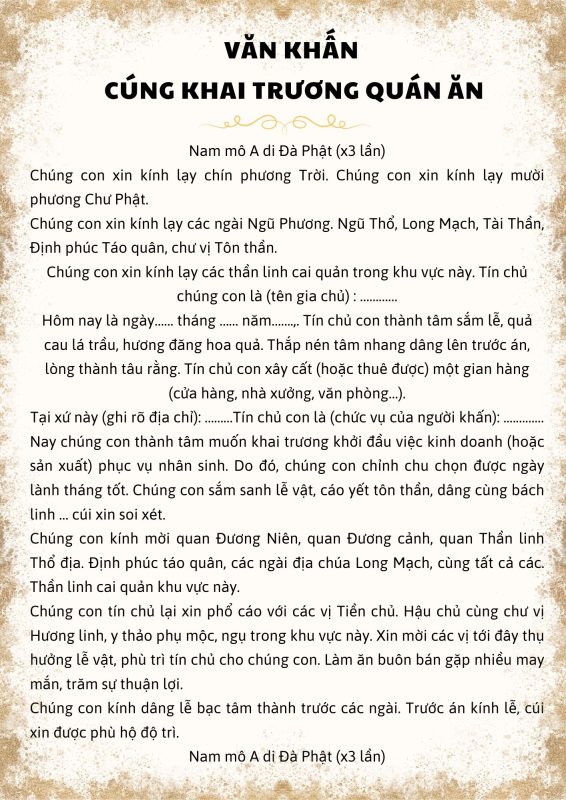 Bài cúng khai trương quán ăn mang lại nhiều may mắn