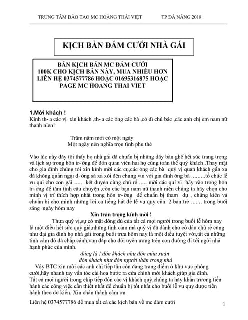 Kịch bản MC Vu quy